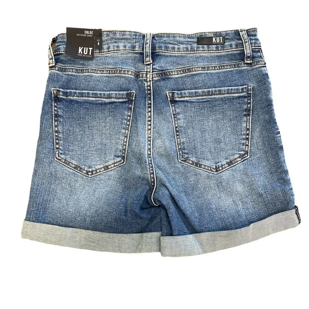 NWT Kut From The Kloth Chloe Boyfriend Shorts Size 4 High Waist Adjustable Hem